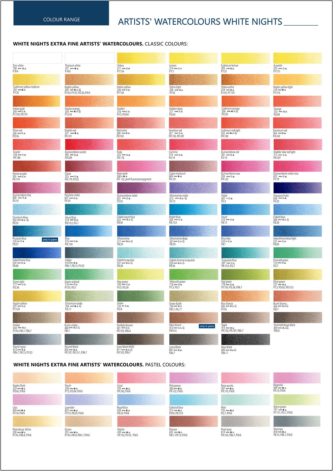 Boxed Sets, White Nights Watercolour Paints, Full Pans