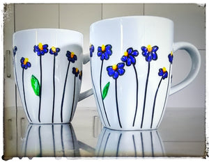 Mugs, Set of two, Blue Daisies