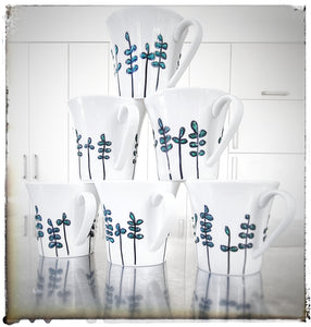 Bone China Mugs (Sets of 2 or 4), Black & Green