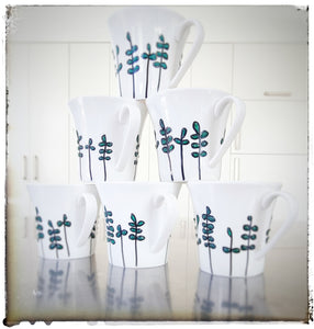 Bone China Mugs (Sets of 2 or 4), Black & Green
