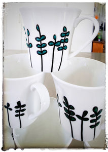 Bone China Mugs (Sets of 2 or 4), Black & Green
