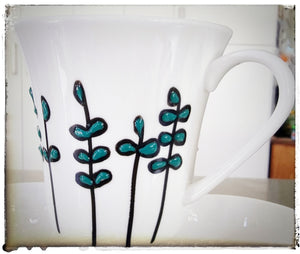 Bone China Mugs (Sets of 2 or 4), Black & Green