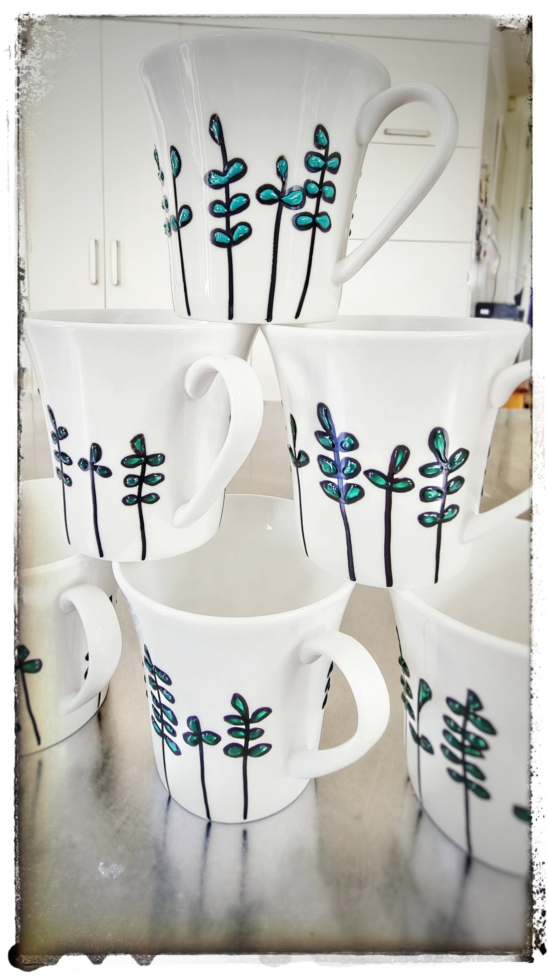 Bone China Mugs (Sets of 2 or 4), Black & Green