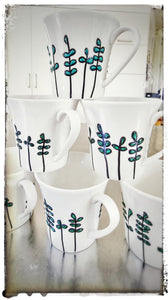Bone China Mugs (Sets of 2 or 4), Black & Green