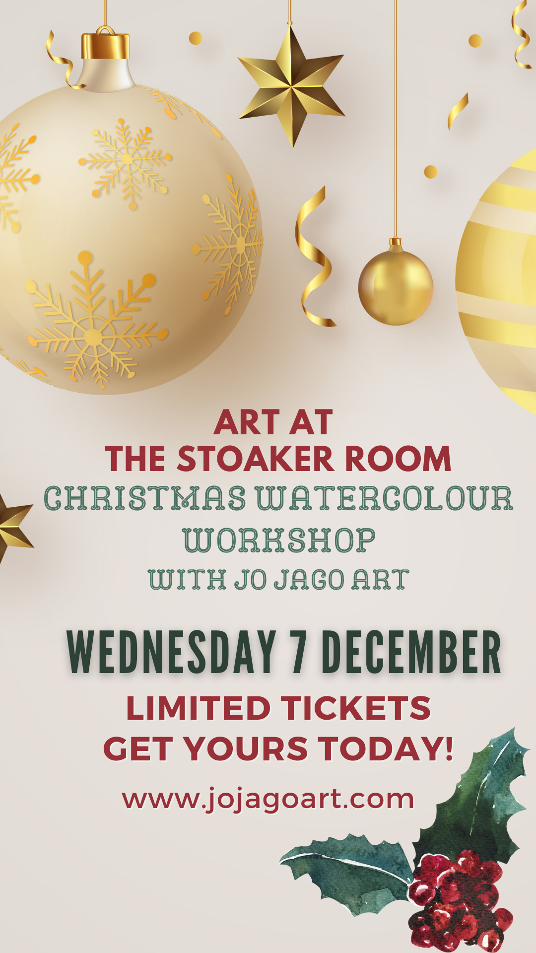Christmas Watercolour Workshop at The Stoaker Room with Jo Jago Art